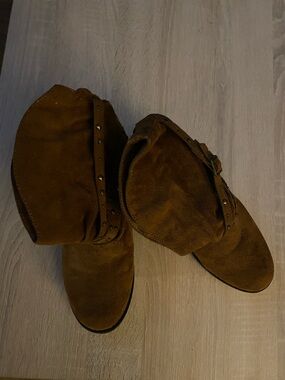 Ladies Brown Suede Ankle Boots with Studded Strap